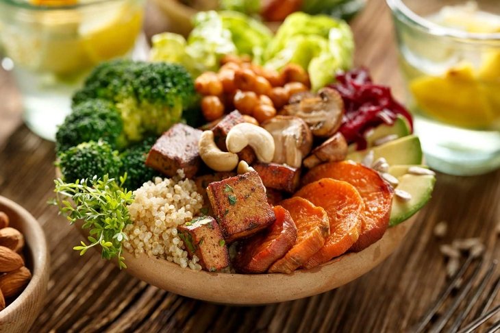 Buddha bowl of mixed vegetables, healthy and nutritious vegan meal