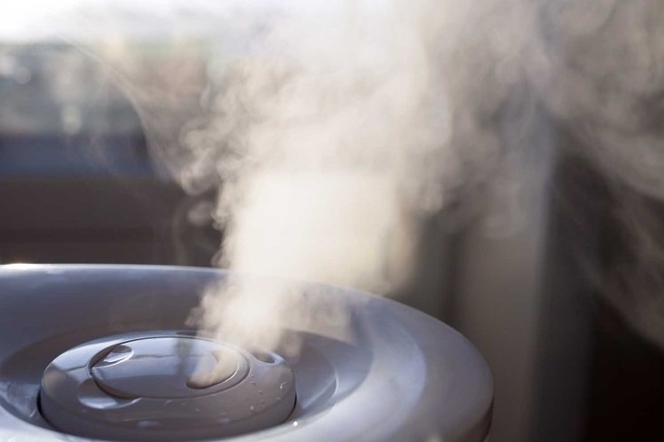 Vapor from humidifier in the morning light in a living room